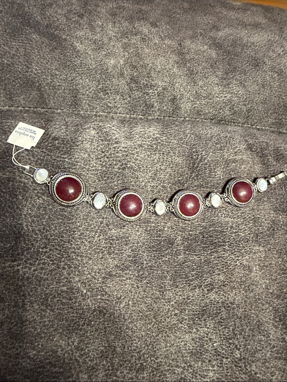 Lia Sophia Silver Necklace with Burgundy and White Stones